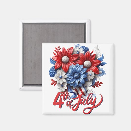 4 juli Bloemen in Rood Wit & Blauw Patriottisch Magneet (Voorkant / Achterkant)