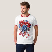 4 juli Bloemen in Rood Wit & Blauw Patriottisch T-shirt (Voorkant volledig)