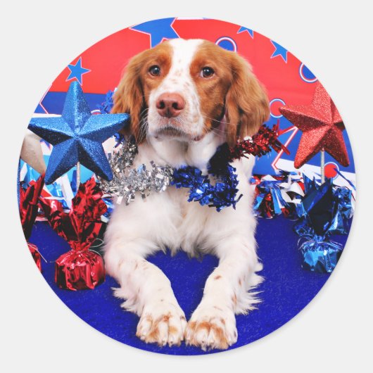 4 juli - Brittany Spaniel - Charlie Ronde Sticker (Voorkant)