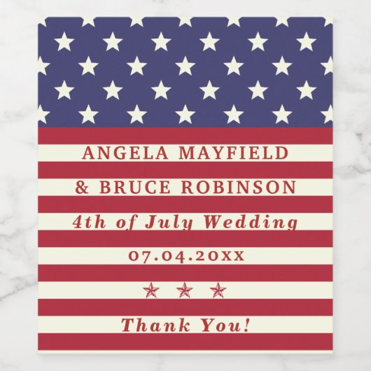 4 juli Bruiloft Dank u Sterren Strepen Namen Wijn Etiket (Enkel label)