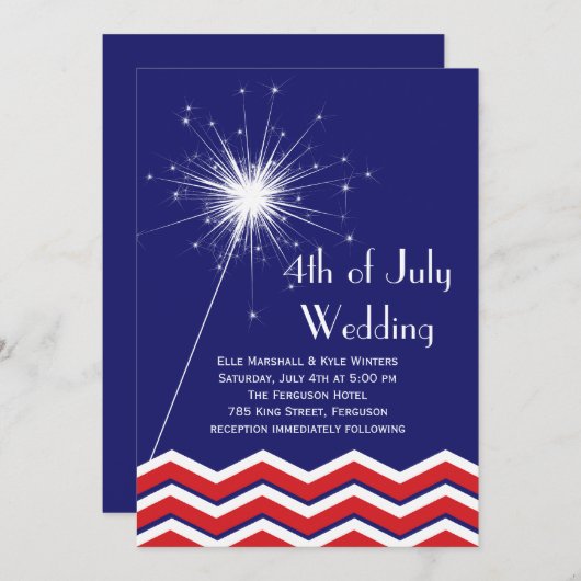 4 juli bruiloft uitnodiging met Chevrons (Voorkant / Achterkant)