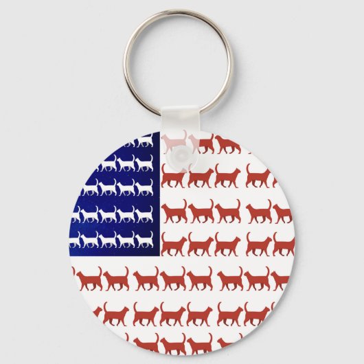 4 juli Cat Flag Red White en Blue Sleutelhanger (Voorkant)