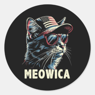 4 juli Cat Meowica Cat Lover USA Amerika Ronde Sticker