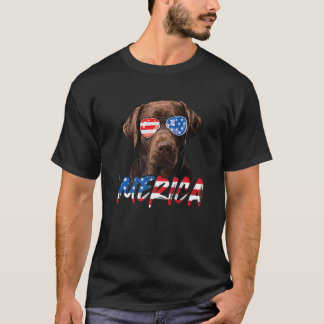 4 juli Chocolate Labrador American Flag Lab D T-shirt