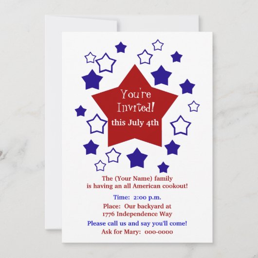 4 juli Cookout Kaart (Voorkant)