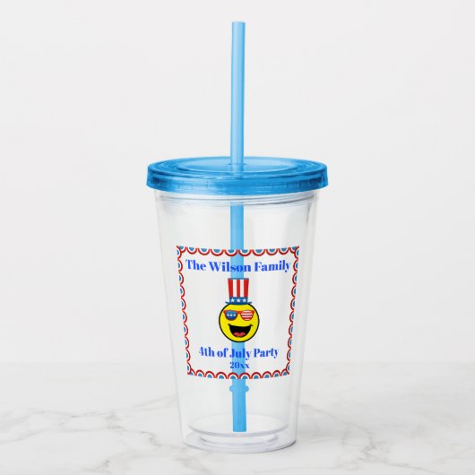 4 juli Cool Patriotic Emoji Acryl Drinkbeker (Voorkant)
