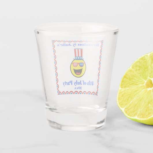 4 juli Cool Patriotic Emoji Shot Glas (Achterkant)