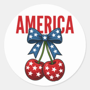 4 juli Coquette Cherry Amerikaanse Vlag Ronde Sticker
