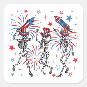 4 juli Dansende Skeletten Vierkante Sticker