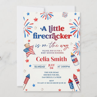 4 juli een beetje Vuurwerk Baby Shower Kaart