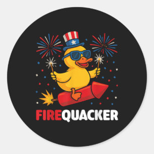 4 juli eend Vuurwerk Patriottische vierde juli Ronde Sticker