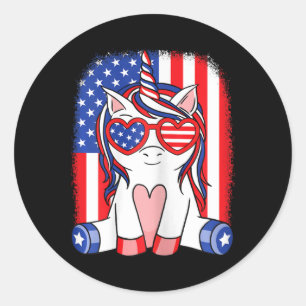 4 juli eenhoorn Amerikaanse vlag patriottische vro Ronde Sticker