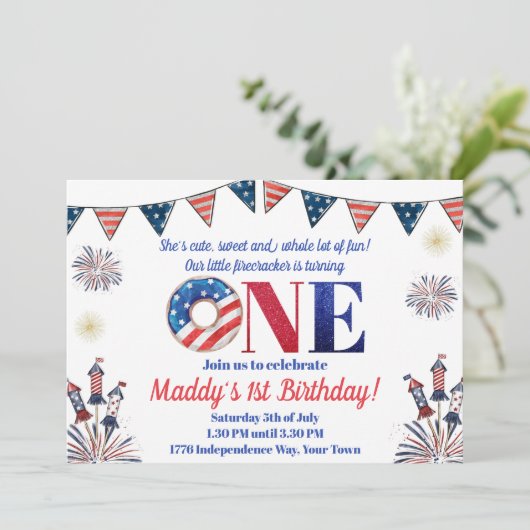4 juli Eerste verjaardag Firecracker Kaart (Staand voorkant)