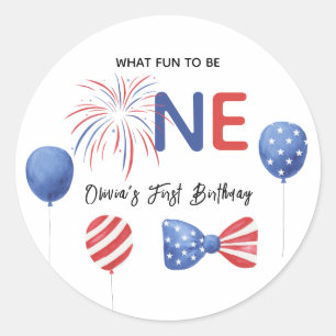 4 juli eerste verjaardagsfeestje ronde sticker
