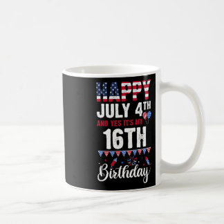 4 juli en ja het is mijn 16e verjaardag Amerikaans Koffiemok