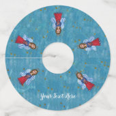 4 juli Engelen houden vlaggen rood wit blauw sterr Wijnglaslabel (Voorkant)