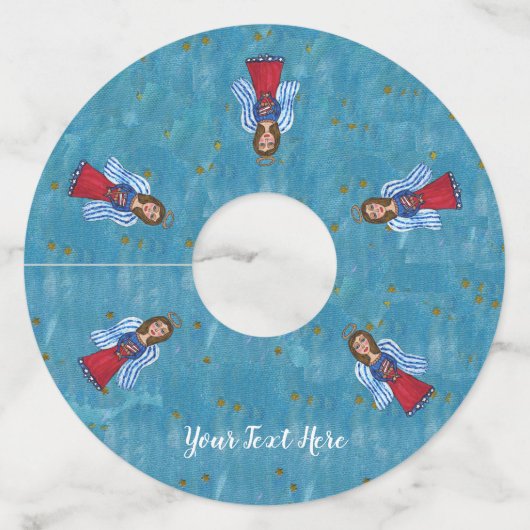 4 juli Engelen houden vlaggen rood wit blauw sterr Wijnglaslabel (Voorkant)