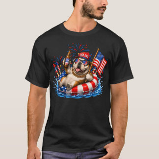 4 juli Engelse Bulldog op Vlot Amerikaanse Vlag T-shirt