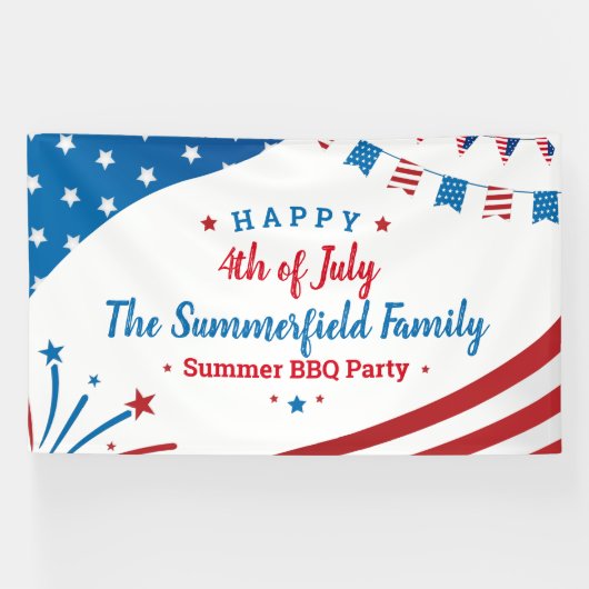 4 juli Familie Zomer BBQ Party Spandoek (Horizontaal)