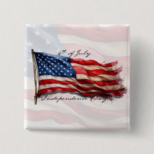 4 juli - Feest met de Amerikaanse vlag Vierkante Button 5,1 Cm