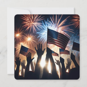4 juli Feest met vlaggen en vuurwerk Kaart