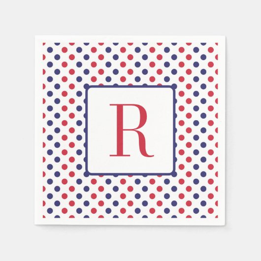 4 juli Feest Monogram Rood Wit en Blauw Servet (Voorkant)