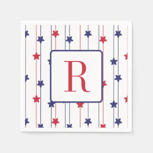 4 juli Feest Monogram Rood Wit en Blauw Servet