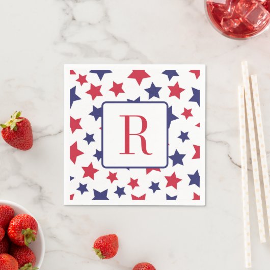 4 juli Feest Monogram Rood Wit en Blauwe Ster Servet (Insitu)