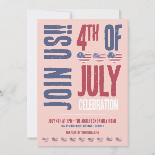 4 juli Feest Rood Wit Blauw Patriottisch Kaart (Voorkant)