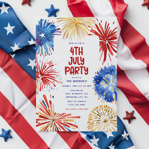 4 juli-feest, watercolor vuurwerk  kaart