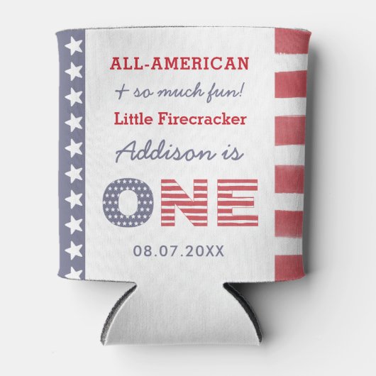 4 juli Firecracker 1e verjaardag Favor Blikjeskoeler (Voorkant)