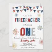 4 juli Firecracker 1e verjaardag uitnodiging (Voorkant)