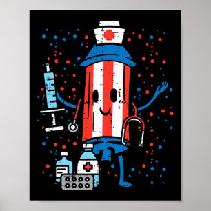 4 juli Firecracker Nurse Funny America Scrub Poster