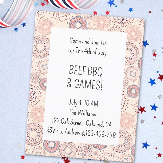 4 juli Firecrackers Onafhankelijkheidsdag BBQ Uitnodiging Briefkaart