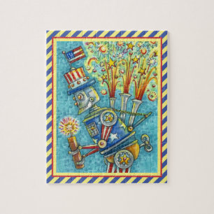 4 JULI FIREWORKS ROBOT, FIRECRACKER STEAMPUNK LEGPUZZEL