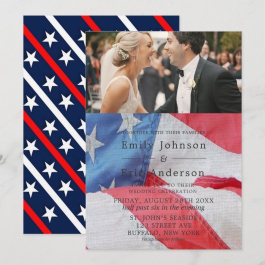 4 juli Flag Foto Wedding Invitation Kaart (Voorkant / Achterkant)