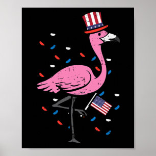 4 juli Flamingo Amerikaanse vlag vogel patriottisc Poster