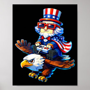 4 juli-gamer Patriottische Oom Sam Retro Pixel Poster