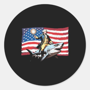 4 juli George Washington Rijden Shark America Ronde Sticker