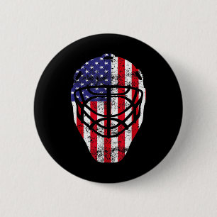 4 juli Hockey Goalie Mask American Fl Ronde Button 5,7 Cm