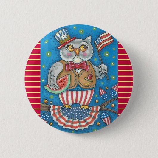 4 JULI HOOT OWL, BIRD BUTTON Ronde (Voorkant)