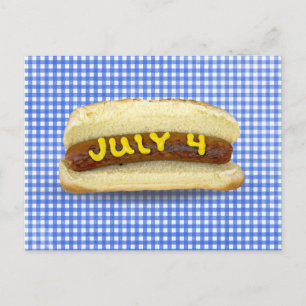 4 juli Hot Dog op Gingham Briefkaart