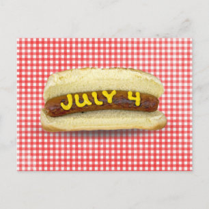 4 juli Hot Dog op Gingham Briefkaart