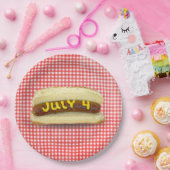 4 juli Hot Dog op Gingham Papieren Bordje (Feest)