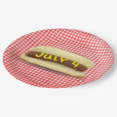 4 juli Hot Dog op Gingham Papieren Bordje (Gekanteld)