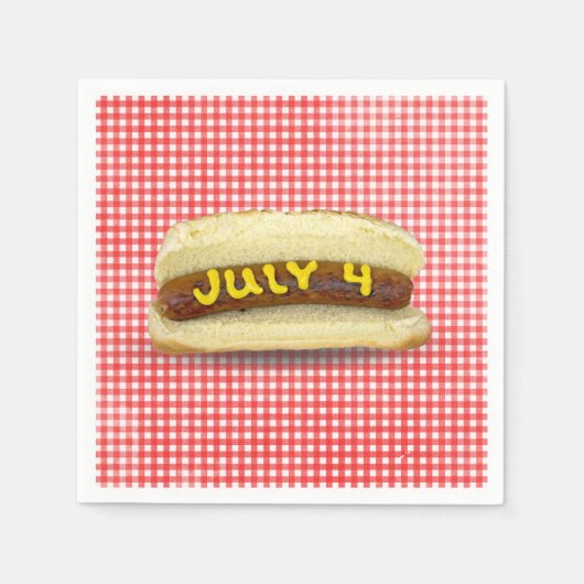 4 juli Hot Dog op Gingham Servet (Voorkant)