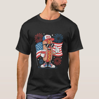 4 juli Hotdog Amerikaanse Vlag Patriottisch Vuurwe T-shirt