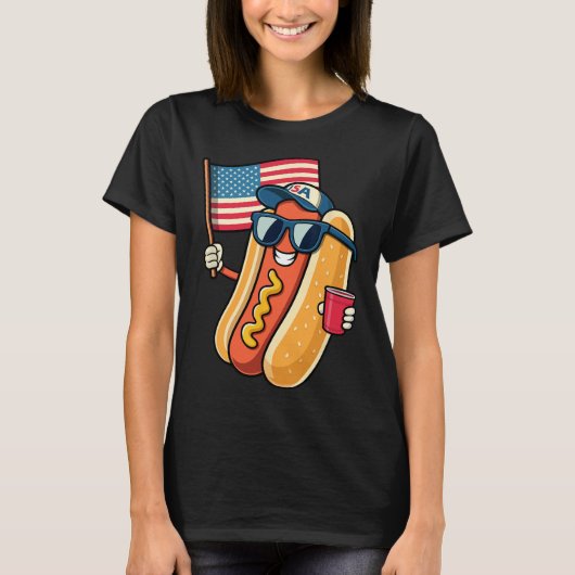 4 juli hotdog grappig vierde juli patriottisch t-shirt (Voorkant)