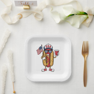 4 juli Hotdog Grappige Patriottische Vlag van de V Papieren Bordje