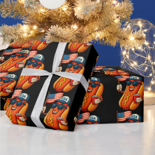4 juli Hotdog Grappige Patriottische Vlag VS Cadeaupapier